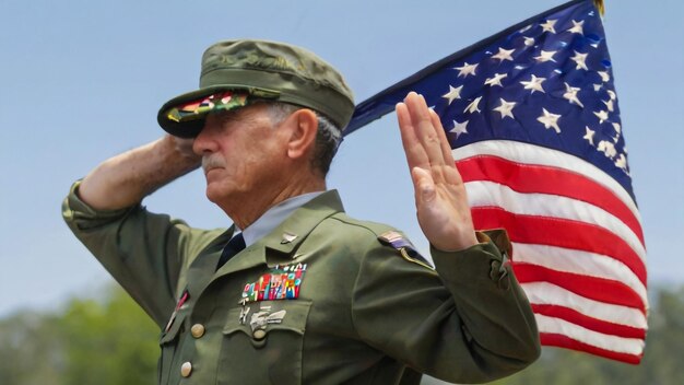 Een man in militair uniform zwaait met een vlag.
