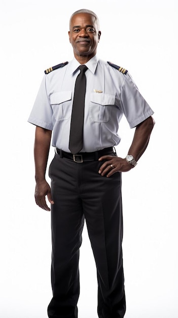 Foto een man in uniform met het woord piloot erop.