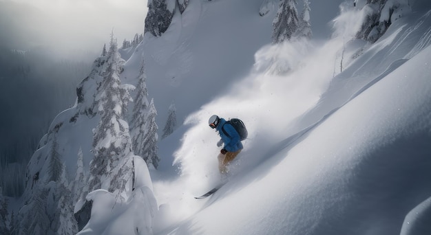 Een man is aan het skiën.