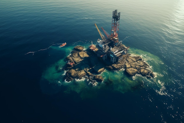 Een man is aan het vissen op een klein eiland in de oceaan.