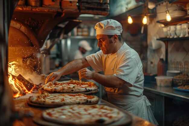 Een man kookt pizza die hij zelf maakt Generative Ai