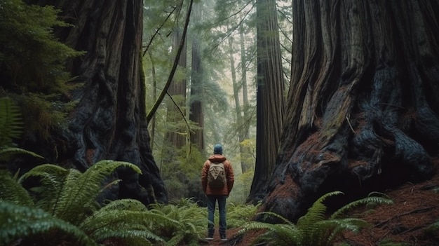 Een man loopt door het bos Generatieve AI