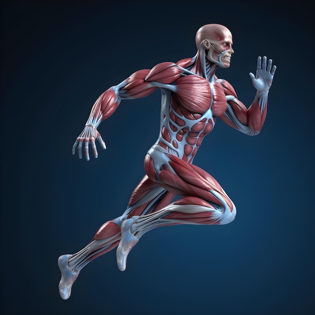 Een man loopt met spieren op zijn lichaam