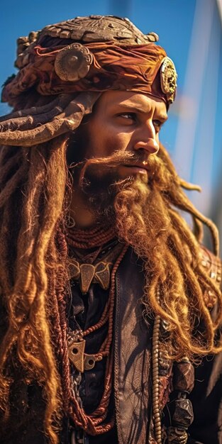 Foto een man met dreadlocks en dreadlooks loopt op het strand.