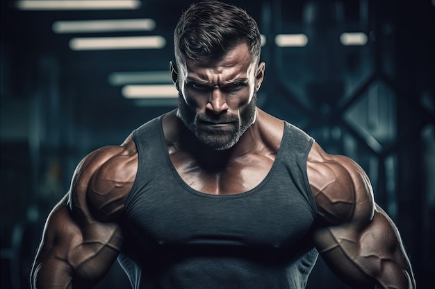 Foto een man met een baard en een baard staat in een sportschool