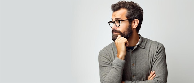 een man met een baard en een bril die poseert voor een foto