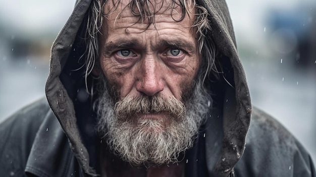 Een man met een baard en een kap op zijn hoofd kijkt in de camera.