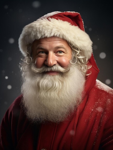 een man met een baard en snor die een kerstmuts draagt.