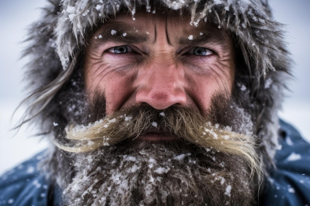 Een man met een baard en snor in een bontkap