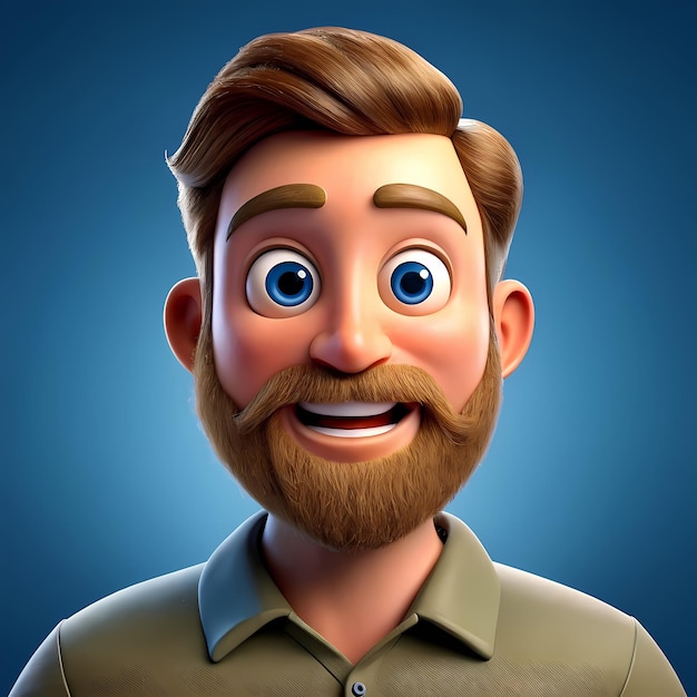 Een man met een baard met een glimlachend gezicht in cartoon stijl.