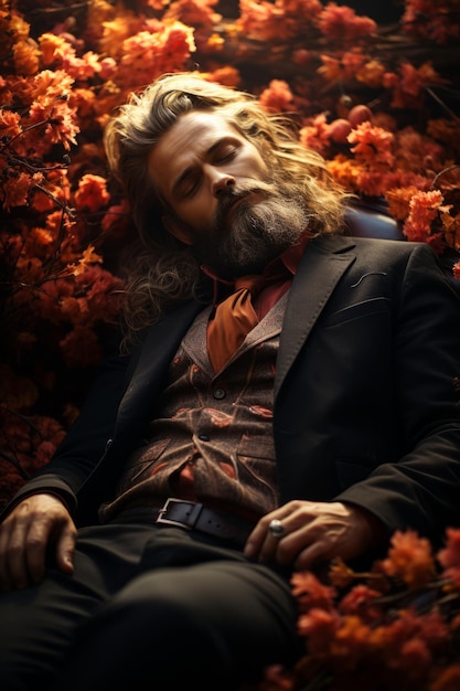 Foto een man met een baard met een herfststemming.