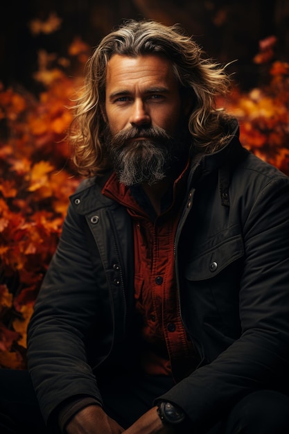 Een man met een baard met een herfststemming.