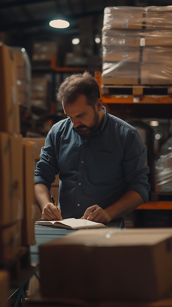 een man met een baard schrijft in een notitieboek