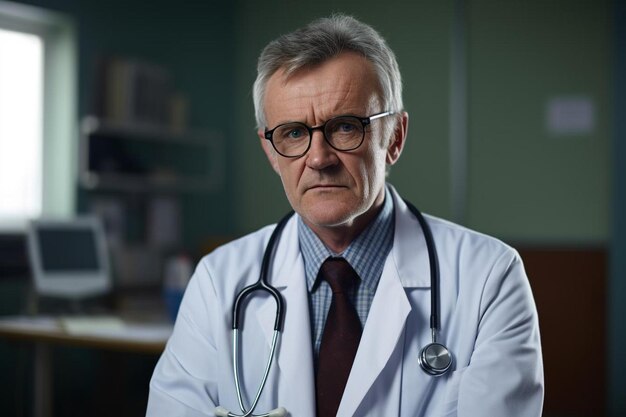een man met een bril en een stethoscoop om zijn nek