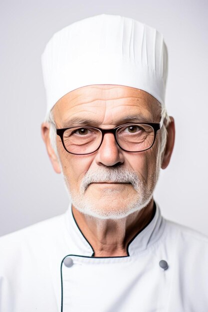 Foto een man met een chef-kok hoed en bril draagt een witte hoed