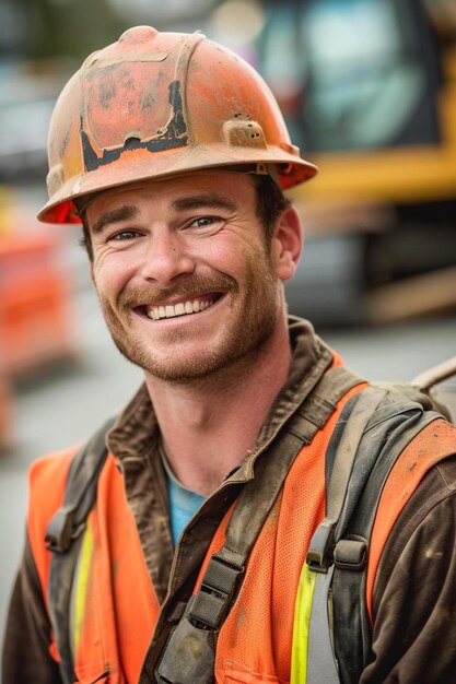 Foto een man met een harde hoed en een oranje vest