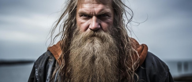 Foto een man met een lange baard en lang haar