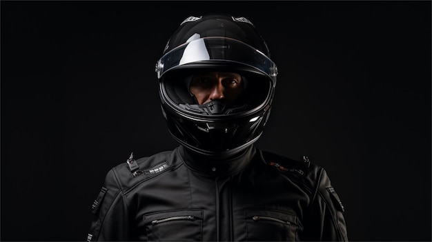 Een man met een motorhelm en een veiligheidsbril draagt een helm met de tekst 'bril'