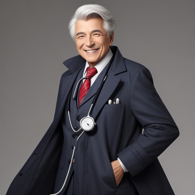Een man met een stethoscoop op zijn jas glimlacht naar de dokter.