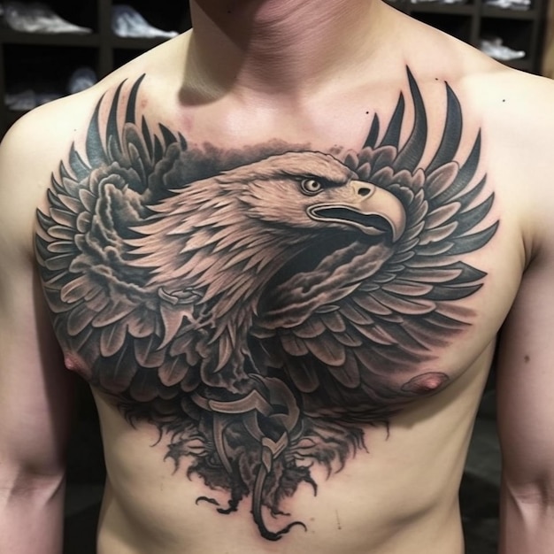 een man met een tatoeage van een adelaar op zijn borst