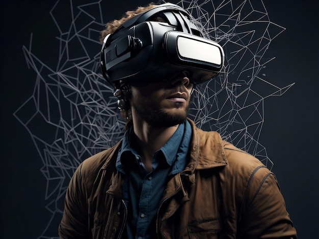 Een man met een vr-headset met het woord vr erop