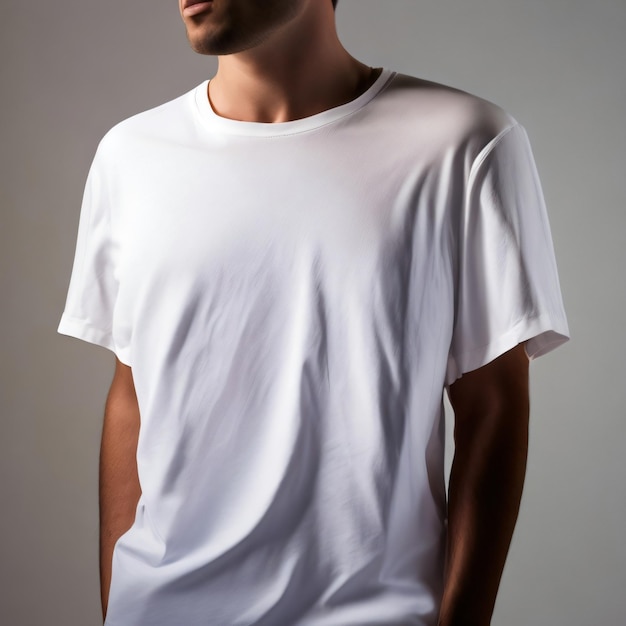 Een man met een wit t-shirt met het woord "erop"