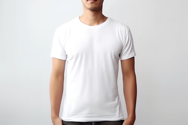 een man met een wit t-shirt op een witte achtergrond voor je ontwerpmodel