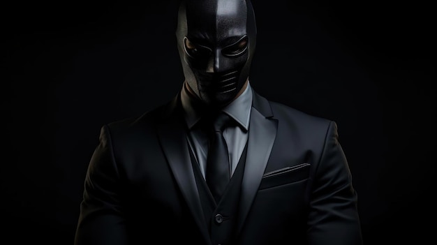 Foto een man met een zwart masker staat op een achtergrond