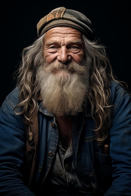 Foto een man met lang haar en een baard met een hoed