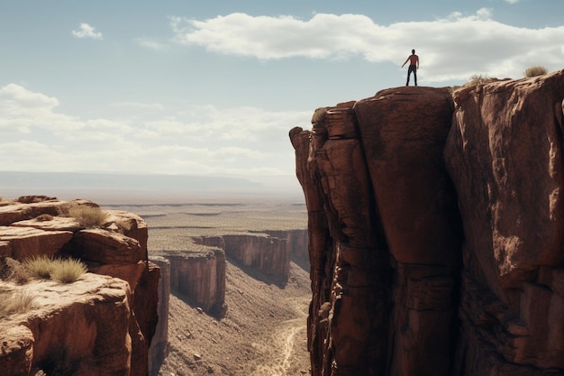 Foto een man op de rand van een klif in arizona.