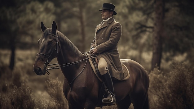 Een man op een paard in een veld