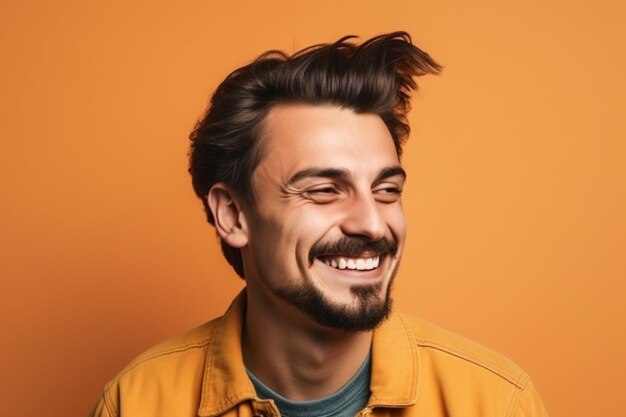 een man op effen achtergrondfotoshoot met lachgezichtsuitdrukking