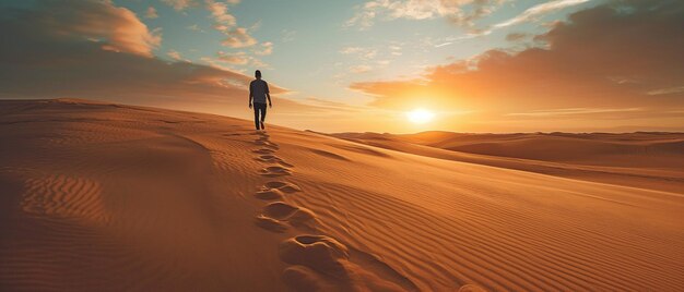 Foto een man op het zand die gehoorzaam is aan god.