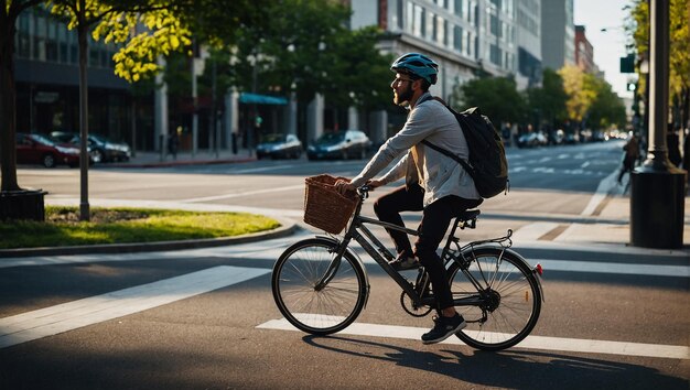 een man rijdt op een fiets met een mand aan de voorkant