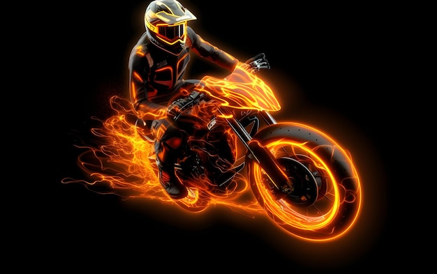 Een man rijdt op een motorfiets met vlammen op zijn helm