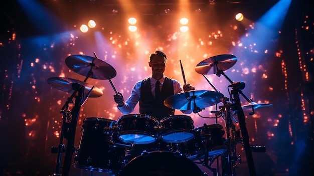 Een man speelt een percussie-instrument met stokken