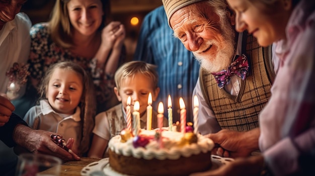 Een man viert zijn verjaardag met zijn familie