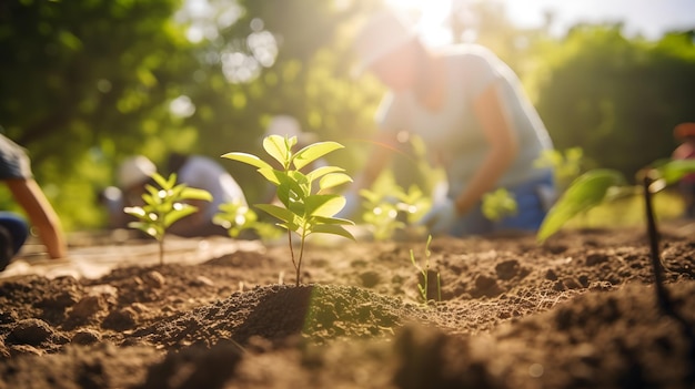 Een man werkt in een veld met planten.