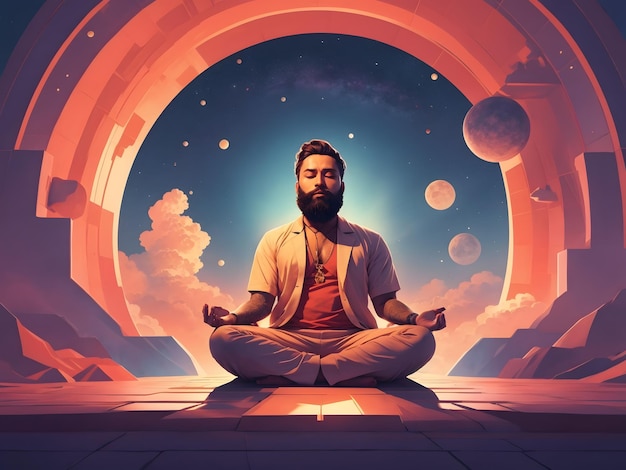 Een man zit midden in een meditatiepose