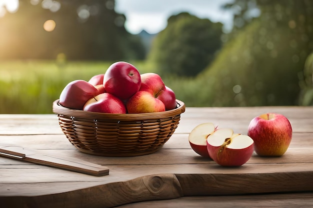 een mand met appels en een paar appels