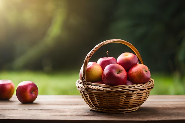 een mand met appels met een onscherpe achtergrond en een onscherpe achtergrond.