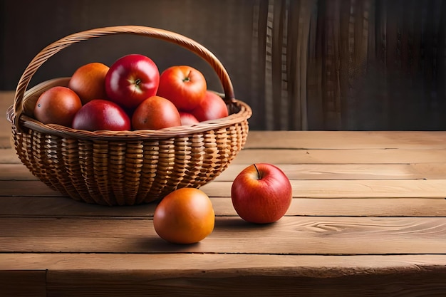 Een mand met appels op een houten tafel