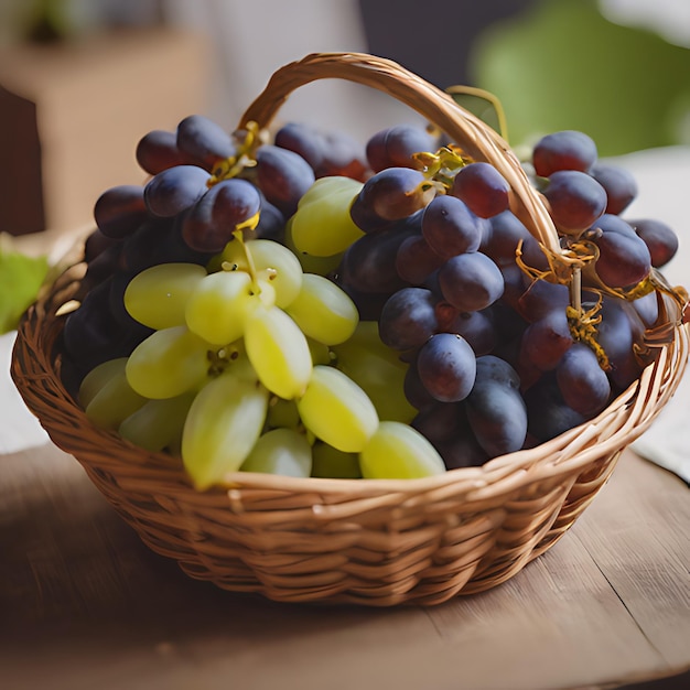 Foto een mand met druiven en druiven met een mand met wijnstokken