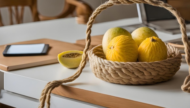 een mand met fruit met een bos citroenen erin