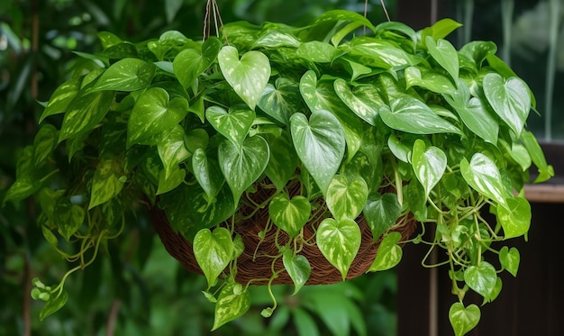 Foto een mand met groene planten met de bladeren van een plant