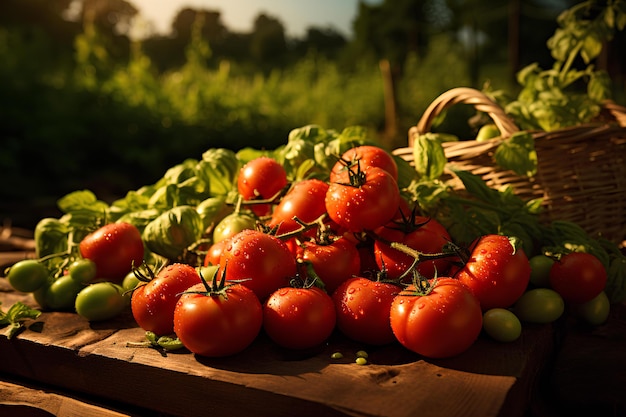 Een mand met tomaten.