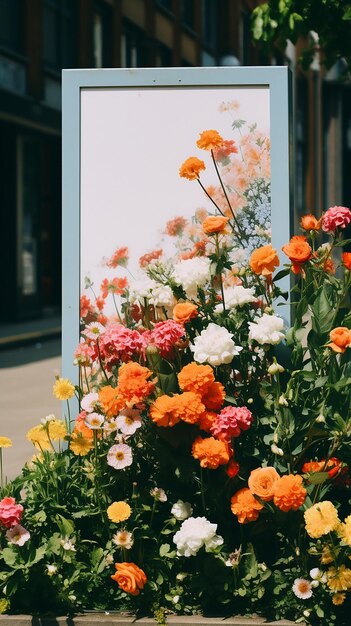 een mandje bloemen met een blauwe muur achter hen