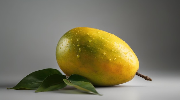 Een mango met waterdruppels erop