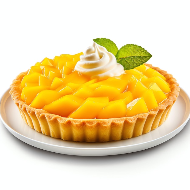 een mango taart of mango pie op een bord studio licht geïsoleerd op witte achtergrond