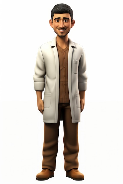 Foto een mannelijke arts van midden-oosterse afkomst in een labjas en bruine broek